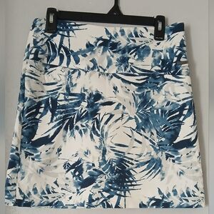 Navy and White Leaf Print A-Line Skirt
